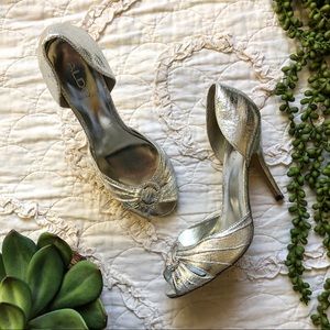 Aldo Debellis Formal Silver Peep Toe Heels